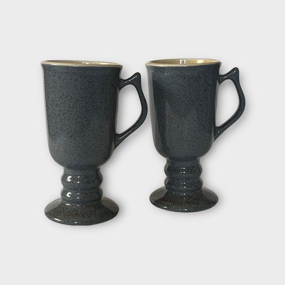 Vintage Hall Made in the USA 1273 Blue Speckled Irish Coffee Mugs Set of 2